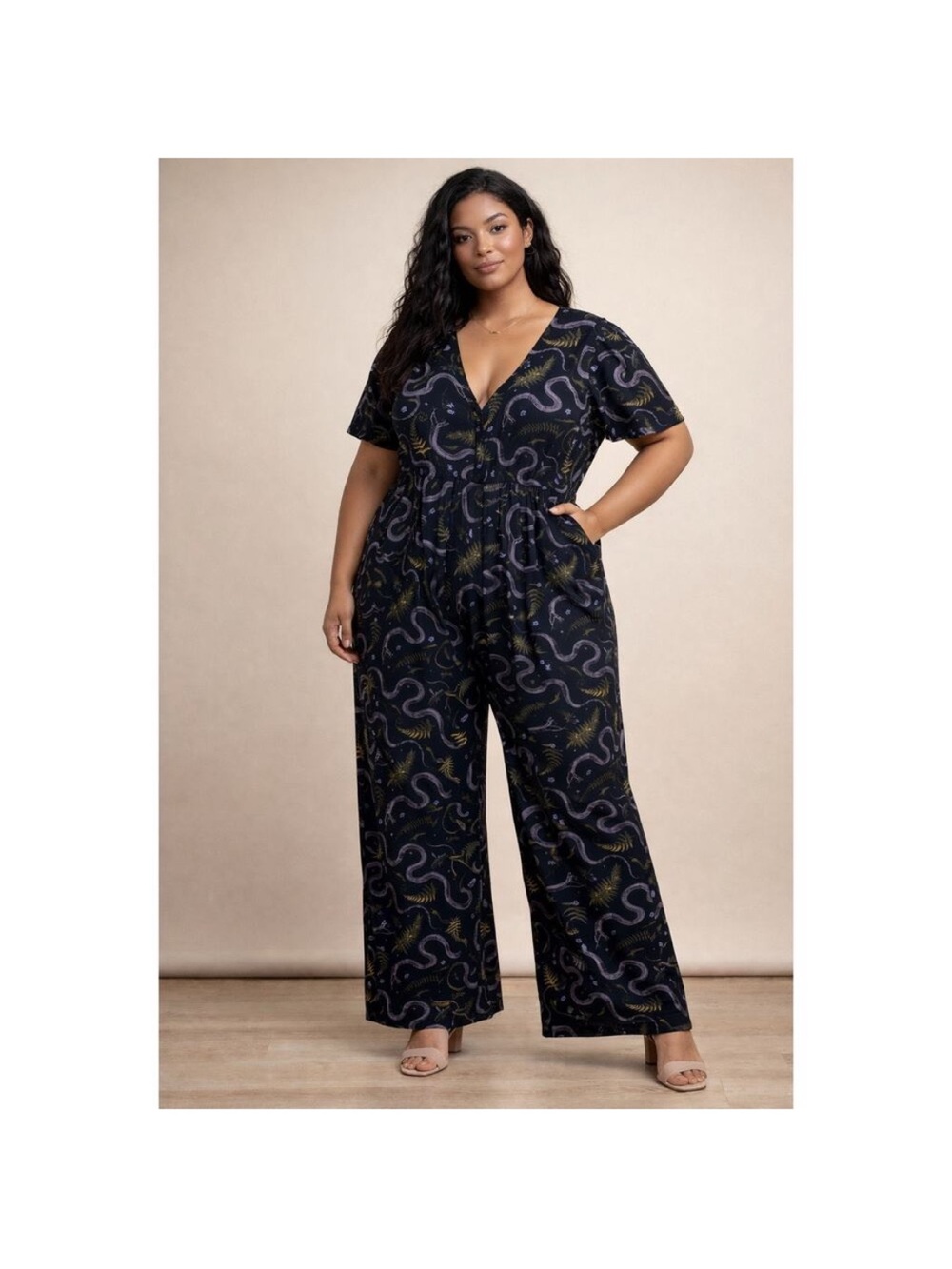 Midnight Hour Black Snake Floral Botanical Print Jumpsuit Whimsigoth Goth Witchy